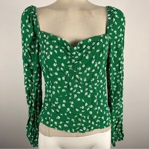 ❤️ H&M Green Floral Peasant Blouse Size M